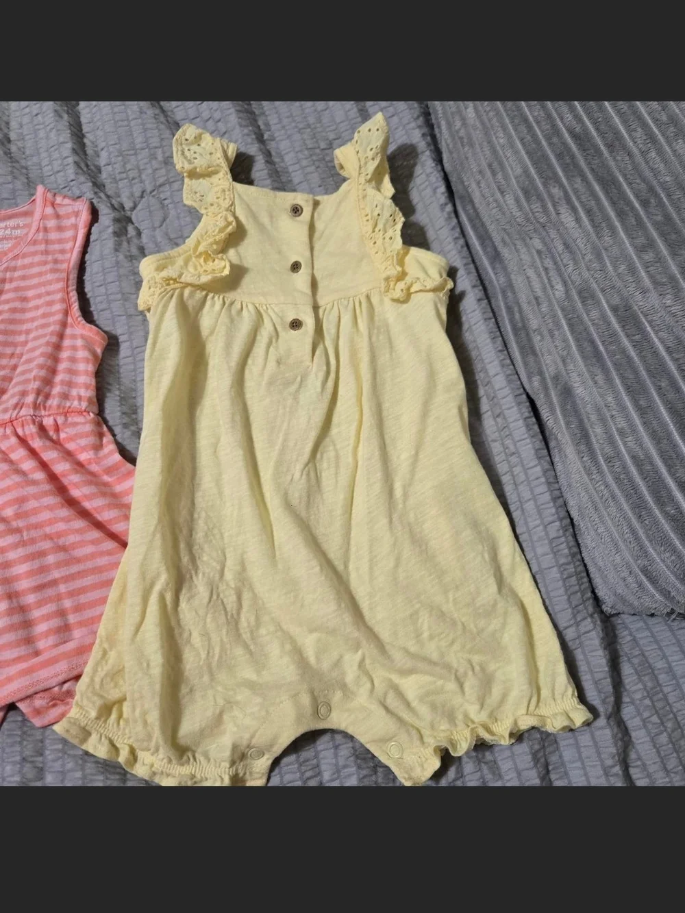 Carter's Pink Striped and Yellow Ruffle Baby One-Piece Bodysuits